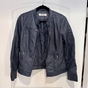Blue faux leather moto jacket - size US 8 - French 40
